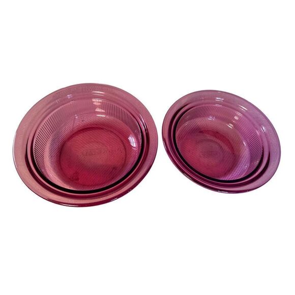 2 Vintage PYREX Cranberry VISIONS Ribbed Casserole Dish 1Qt (V31B) & 24 Oz(V30B) - Picture 1 of 16